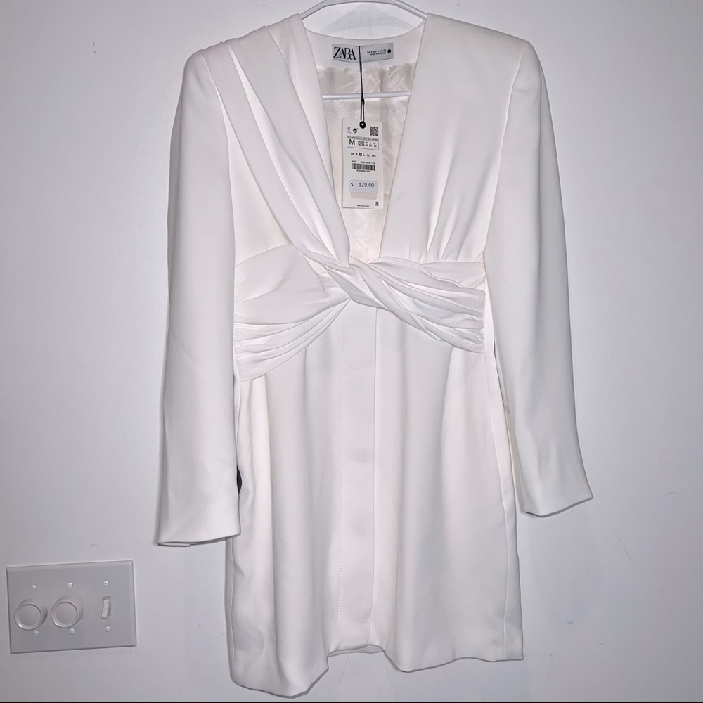 Zara NWT White Twist Front Lined Mini Dress